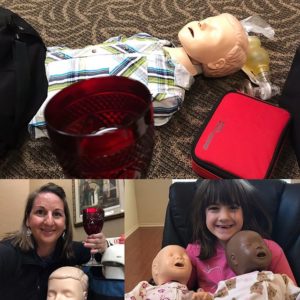 Sometimes a client is celebrating 🥳 & you are treated to 🥂 Champagne 🍾 with your clients during your CPR class (i saved mine for after they were certified )  i seriously have THE BEST clients! . Then, you let your cutie-pie helper wipe down all the manikin babies ;) #wineandwellnesscpr #cprsaves #ntxcpr